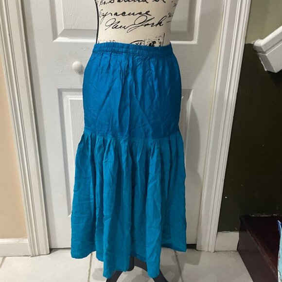 VTG CLASSY CHIC 100% SILK MIDI TIERED SKIRT TURQUOSE 8 GLOSSY SOPHISTICATED - Picture 4 of 16